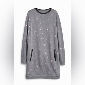 Mayoral Girls Gray Star Print Dress Faux Leather Trim Zip Neck Long Sleeve
